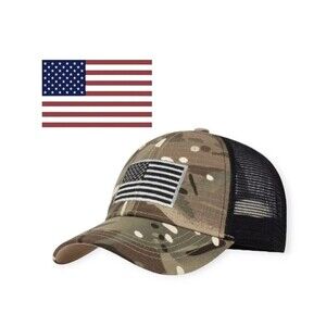 USA American Flag Camo Hat Adjustable Mens Trucker Baseball Military Snapback